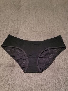 Vintage VS Black Cotton Low Rise Hiphugger Ruched Lace Back Panty S 2012 w/ Tag